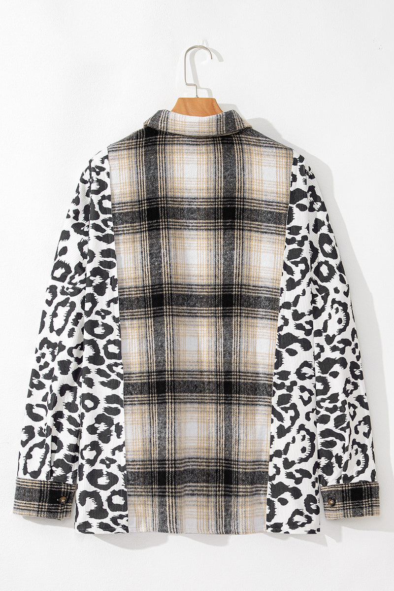 KaleaBoutique Plus Size Plaid Leopard Printed Patchwork Button Up Shacket - KaleaBoutique.com
