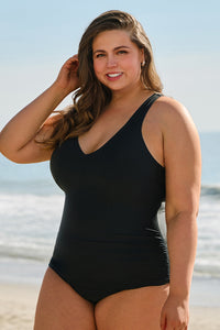 Solid Color U Neck Padded Plus Size One Piece Swimsuit - KaleaBoutique.com