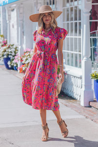 KaleaBoutique Stylish Flutter Sleeve Belted Floral Long Dress - KaleaBoutique.com