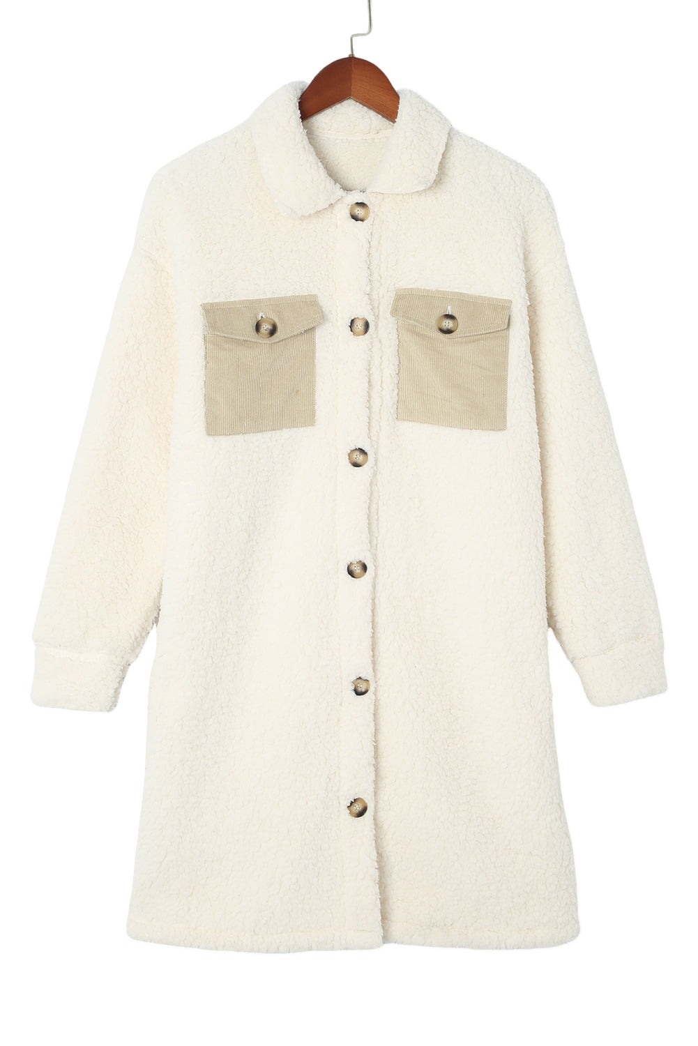 KaleaBoutique Stylish Contrast Flap Pocket Single Breasted Teddy Coat - KaleaBoutique.com