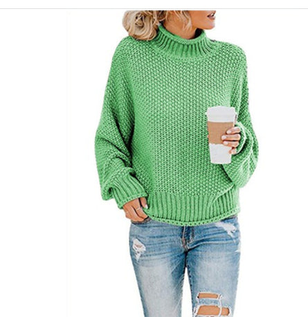 Solid Turtleneck Pullover Sweater Winter Fashion Casual Knitted Long-Sleeved Top Women's Clothing - KaleaBoutique.com