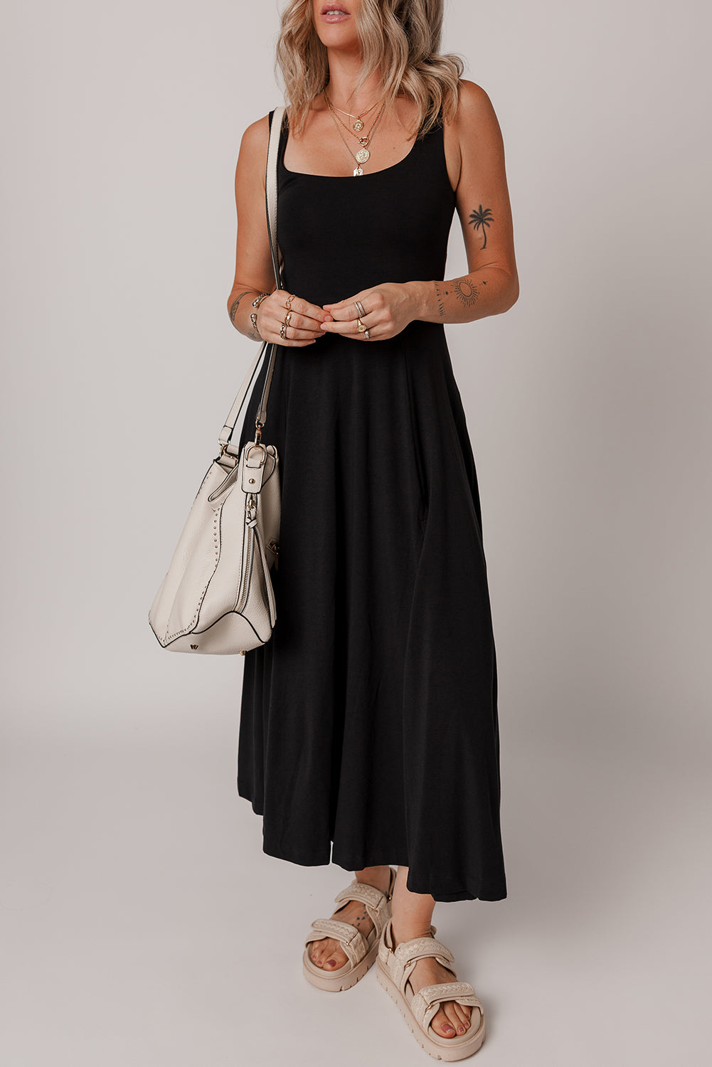KaleaBoutique Chic Sleeveless Scoop Neck Flared Split Midi Dress - KaleaBoutique.com