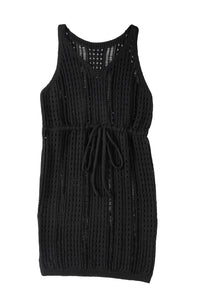 Crochet Hollow-out Sleeveless Beach Dress with Drawstring - KaleaBoutique.com