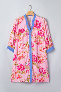 KaleaBoutique Stylish Floral Striped Patchwork Trim Half Sleeve Mini Dress - KaleaBoutique.com