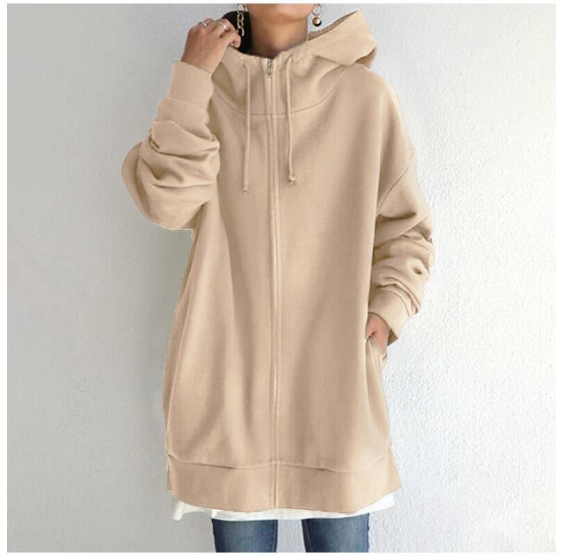 Women's Longline Full-Zip Drawstring Hoodie with Pockets - KaleaBoutique.com