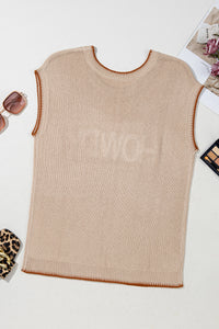 KaleaBoutique Stylish Contrast Trim Short Sleeve Knit HOWDY Western Sweater - KaleaBoutique.com
