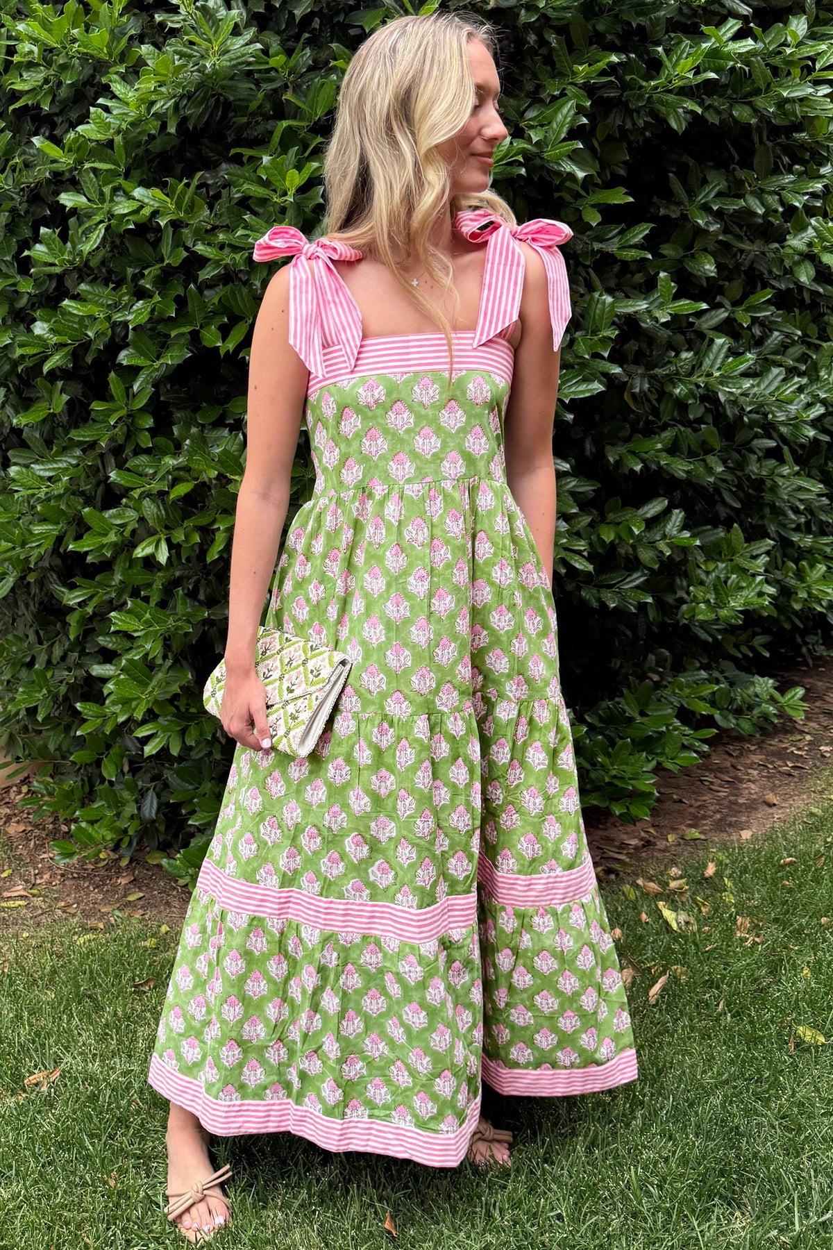 KaleaBoutique Stylish Floral Print Striped Detail Knot Straps Maxi Dress - KaleaBoutique.com