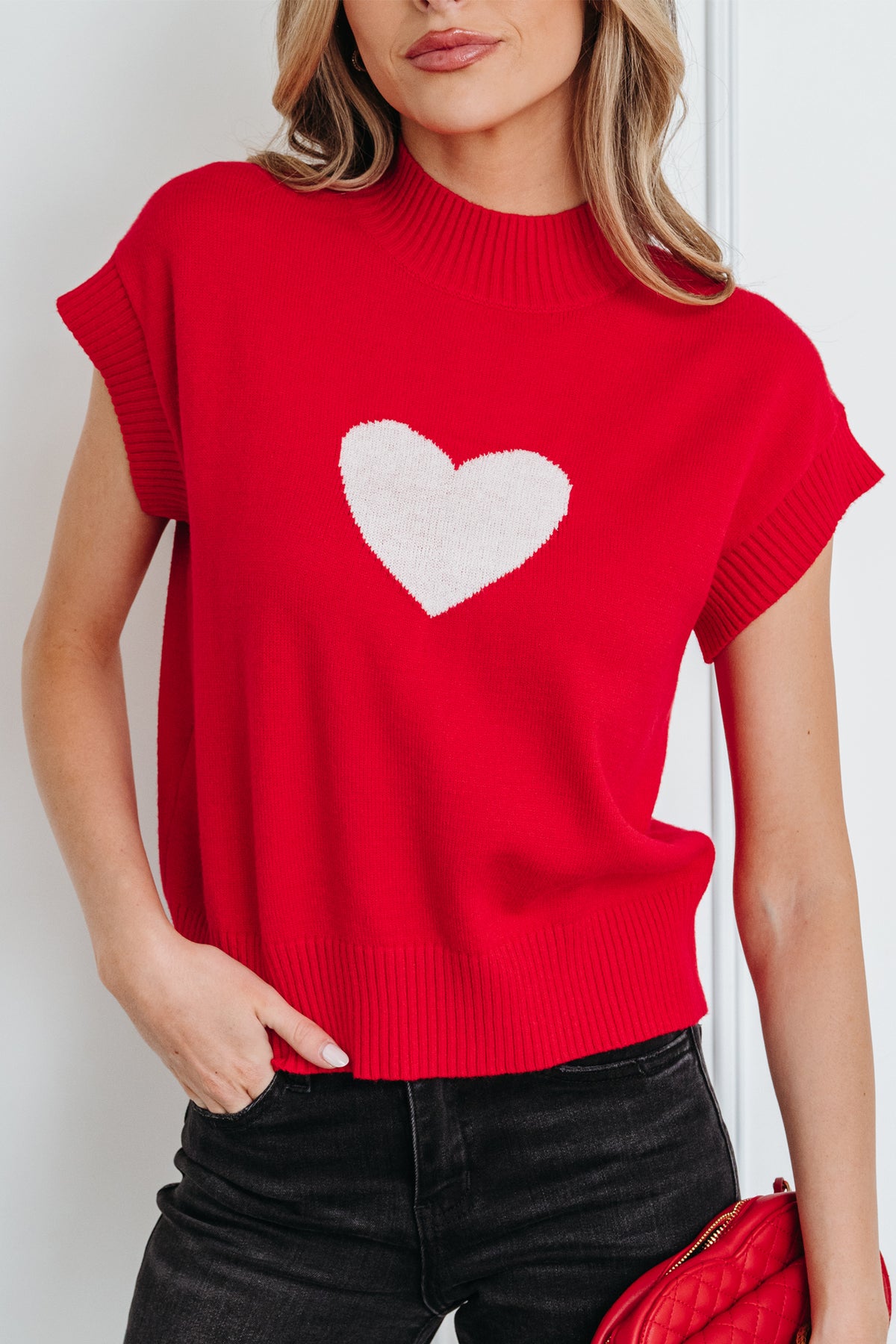 KaleaBoutique Comfortable Valentine Heart Graphic Cropped Short Sleeve Sweater - KaleaBoutique.com