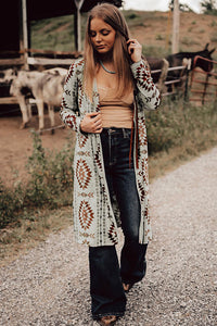 KaleaBoutique Stylish Western Aztec Printed Open Front Long Cardigan - KaleaBoutique.com