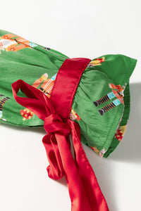 KaleaBoutique Stylish Christmas Candy Contrast Trim Bow Knot Silky 2pcs Pajama Set
