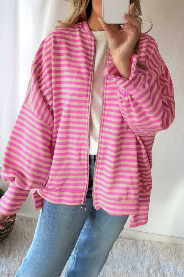 KaleaBoutique Stylish Zip-up Puff Sleeve Zip Jacket Sweatshirt - KaleaBoutique.com