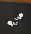 Carved Seashell 925 Silver Post White Pearl Boho Tropical Wedding Bridal Hawaii Flower Shell Dangle Floral Ear Climber Stud Earrings - KaleaBoutique.com