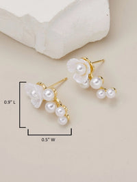 Carved Seashell 925 Silver Post Ear Climbers Earrings, White Pearl Boho Wedding Bridal Hawaii Flower Ear Climber Stud Earrings - KaleaBoutique.com