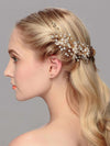 Metal Leaf and Pearl Bridal Hairpin, Rhinestone Floral Pearl Wedding Hair Pin, Bridal Pearl Flower Hairpiece - KaleaBoutique.com