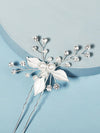 Metal Leaf and Pearl Bridal Hairpin, Rhinestone Floral Pearl Wedding Hair Pin, Bridal Pearl Flower Hairpiece - KaleaBoutique.com