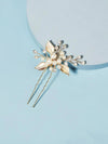 Cast Metal Leaf Pearl Cluster Crystal Hairpin, Rhinestone Floral Wire Pearl Hair Pin, Bridal Pearl Flower Hairpiece, Wedding Hairdo Hairpin - KaleaBoutique.com