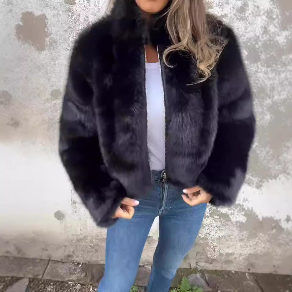 KaleaBoutique Women's Faux-Fur Stand-Collar Zip Jacket - KaleaBoutique.com