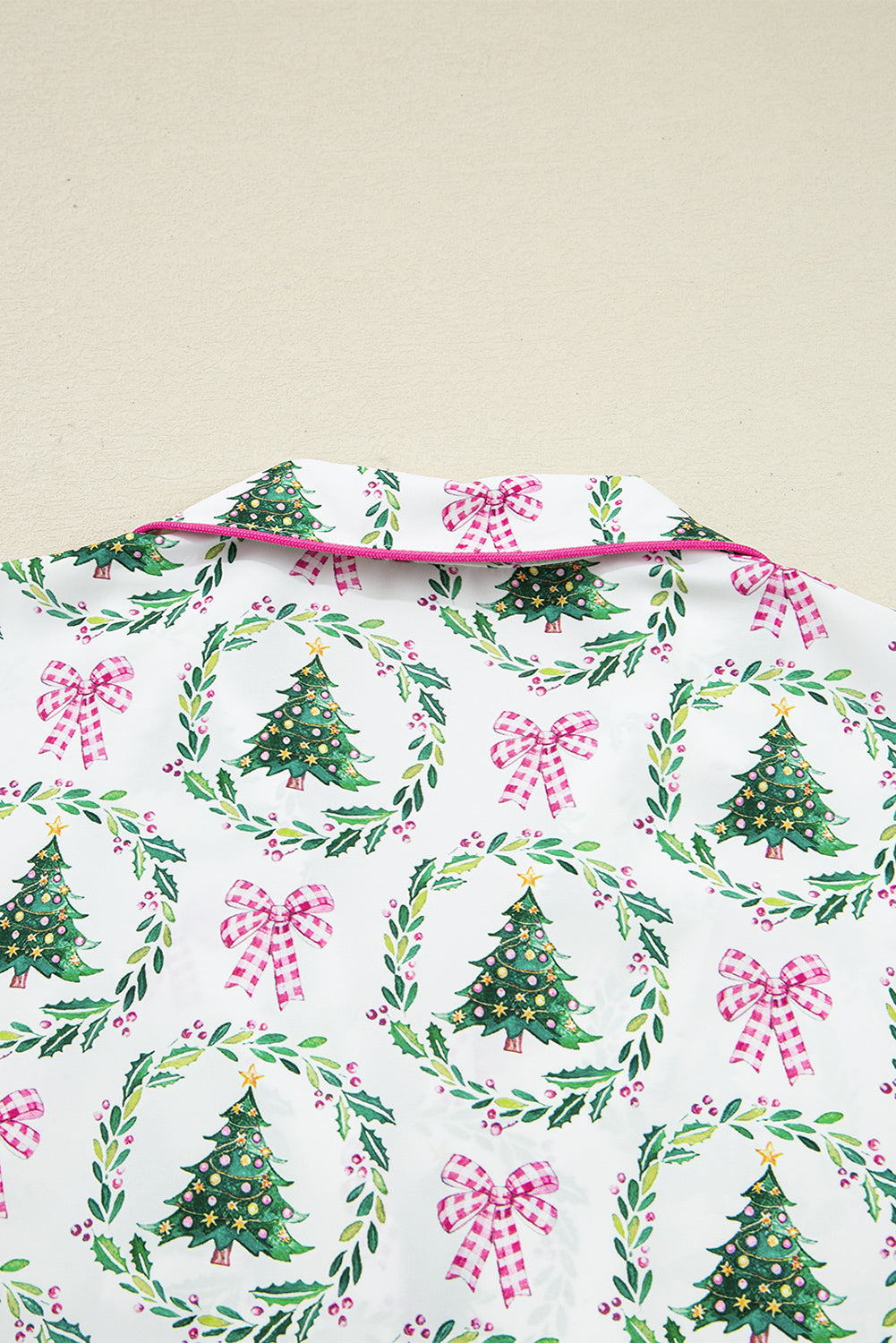 KaleaBoutique Comfortable Christmas Fashion Print Velvet Trim Bow Knot Pajama 2pcs Short Set - KaleaBoutique.com