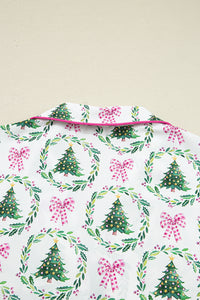 KaleaBoutique Comfortable Christmas Fashion Print Velvet Trim Bow Knot Pajama 2pcs Short Set - KaleaBoutique.com