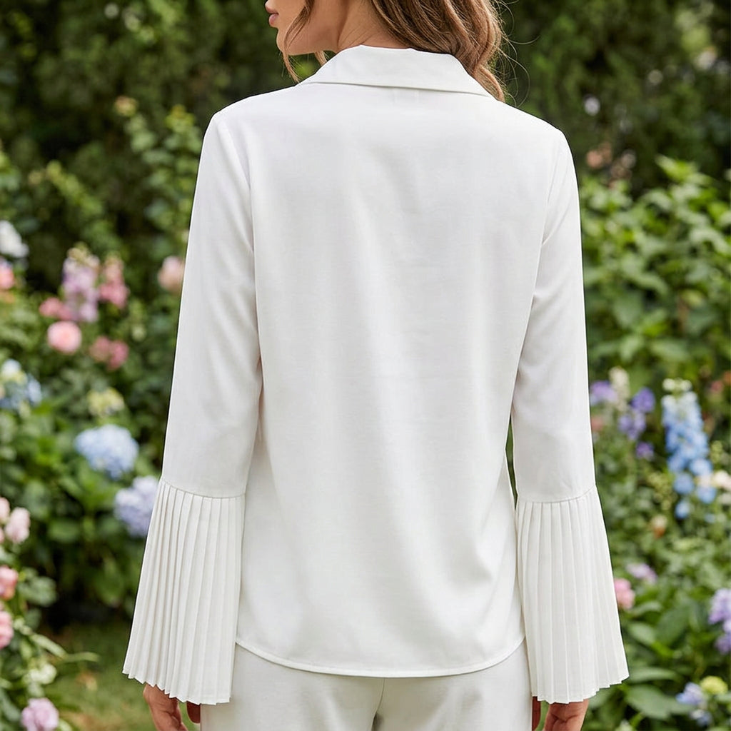 Women's Button-Front Blouse with Pleated Flared Cuffs