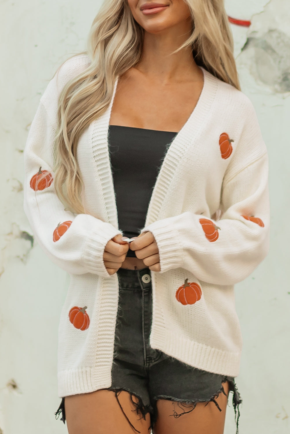 KaleaBoutique Comfortable Pumpkin Print Open Front Drop Shoulder Midi Cardigan - KaleaBoutique.com