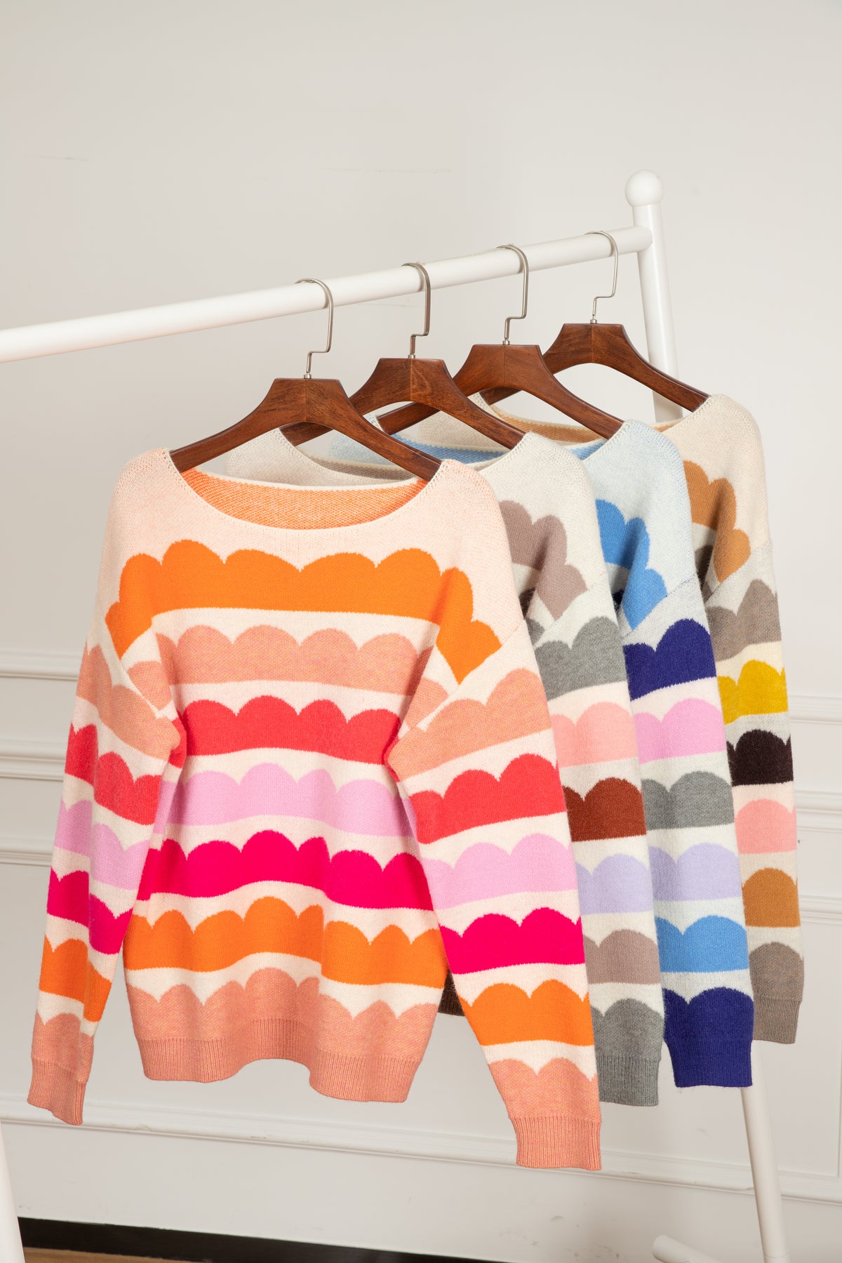 KaleaBoutique Stylish Wave Striped Balloon Sleeve Drop Shoulder Sweater - KaleaBoutique.com