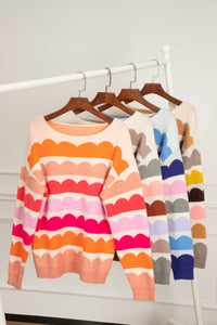 KaleaBoutique Stylish Wave Striped Balloon Sleeve Drop Shoulder Sweater - KaleaBoutique.com