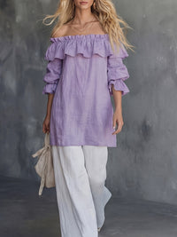 One-shoulder Ruffled Puff-sleeve Loose-fit Blouse - KaleaBoutique.com