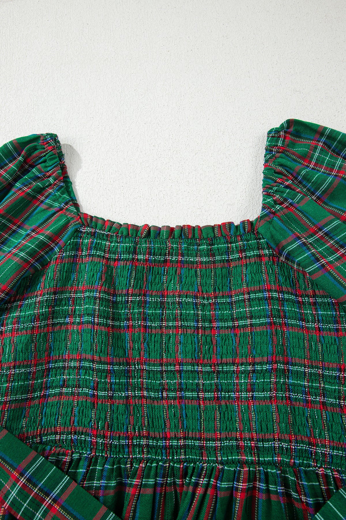 Tartan Plaid Square Neck Puff Sleeve Knot Waist Flared Midi Dress - KaleaBoutique.com