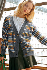 KaleaBoutique Stylish Dotty Pattern Knit Button Front V Neck Sweater Cardigan - KaleaBoutique.com