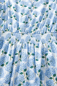 KaleaBoutique Comfortable Hydrangea Floral Print Ruffle Trim Flutter Sleeve Long Dress - KaleaBoutique.com