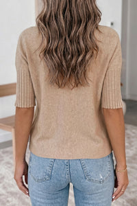 KaleaBoutique Comfortable Ribbed Trim High Neck Short Sleeve Casual Sweater - KaleaBoutique.com