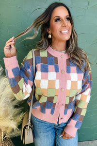 KaleaBoutique Stylish Plush Checkered Pattern Button Front Cardigan Sweater - KaleaBoutique.com