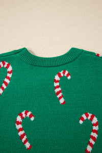 Christmas Candy Cane Holiday Drop Shoulder Sweater - KaleaBoutique.com