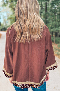 KaleaBoutique Stylish Leopard Detail Loose Bracelet Sleeve Top - KaleaBoutique.com