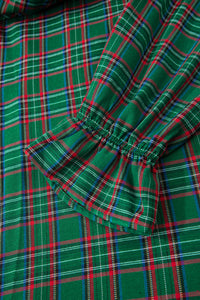 Tartan Plaid Square Neck Puff Sleeve Knot Waist Flared Midi Dress - KaleaBoutique.com