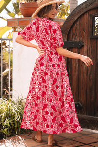 KaleaBoutique Stylish Paisley Print Side Slit Puff Sleeve High Waist Maxi Dress - KaleaBoutique.com
