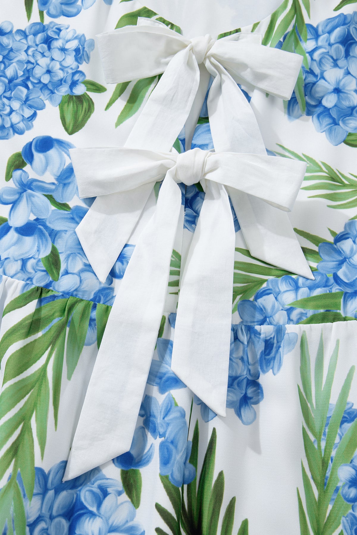 KaleaBoutique Comfortable Palm Floral Print Contrast Ribbon Knot Ruffle Tiered Sleeve Mini Dress - KaleaBoutique.com