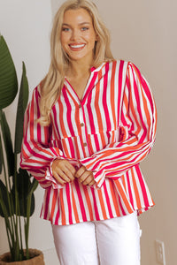 KaleaBoutique Stylish Balloon Sleeve Notched V Neck Buttoned Front Blouse - KaleaBoutique.com