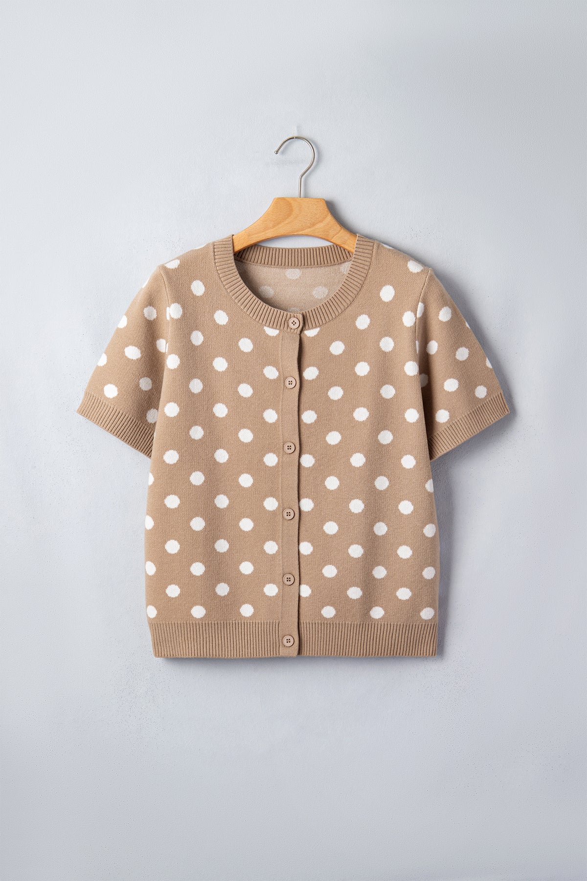 KaleaBoutique Comfortable Polka Dot Short Sleeve Button Down Sweater Cardigan - KaleaBoutique.com