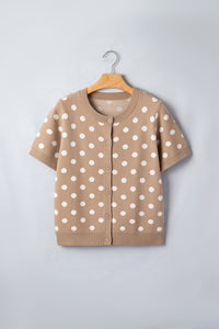 KaleaBoutique Comfortable Polka Dot Short Sleeve Button Down Sweater Cardigan - KaleaBoutique.com