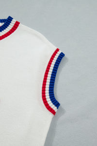 KaleaBoutique Stylish USA Contrast Striped Trim Round Neck Short Sleeve Sweater - KaleaBoutique.com