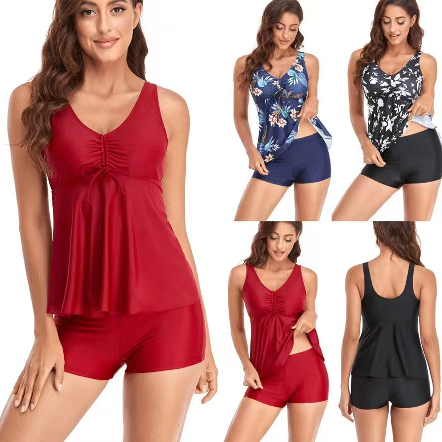 Women's Ruched Swim Top and Shorts 2 PC Tankini Set - KaleaBoutique.com