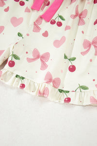 KaleaBoutique Comfortable Bow Fruit Print Contrast Pipping Short Pajamas Set - KaleaBoutique.com