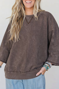 KaleaBoutique Stylish 3/4 Sleeve Mineral Wash Loose Cotton Top - KaleaBoutique.com