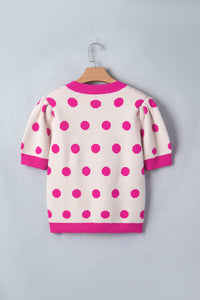 KaleaBoutique Stylish Polka Dot Puff Short Sleeve Sweater Top - KaleaBoutique.com