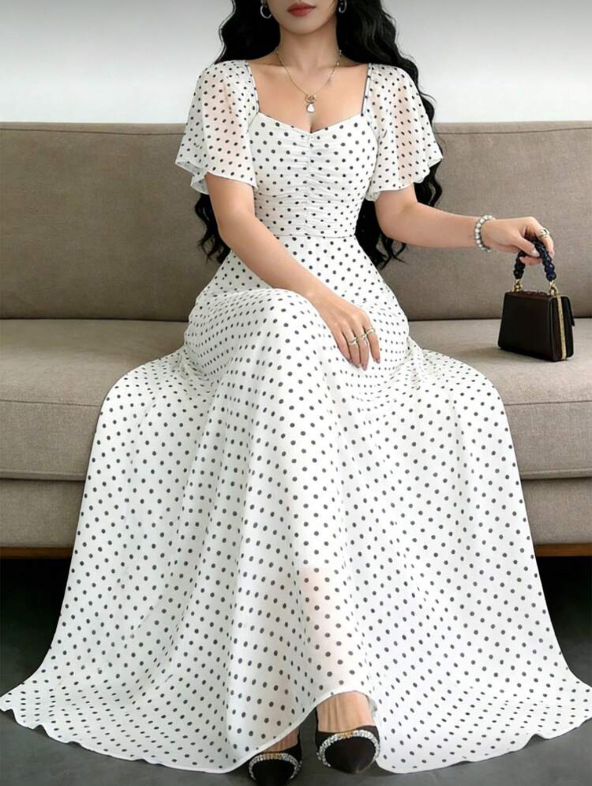 Women's Printed Flutter-Sleeve Ruched-Bodice Maxi Dress - KaleaBoutique.com