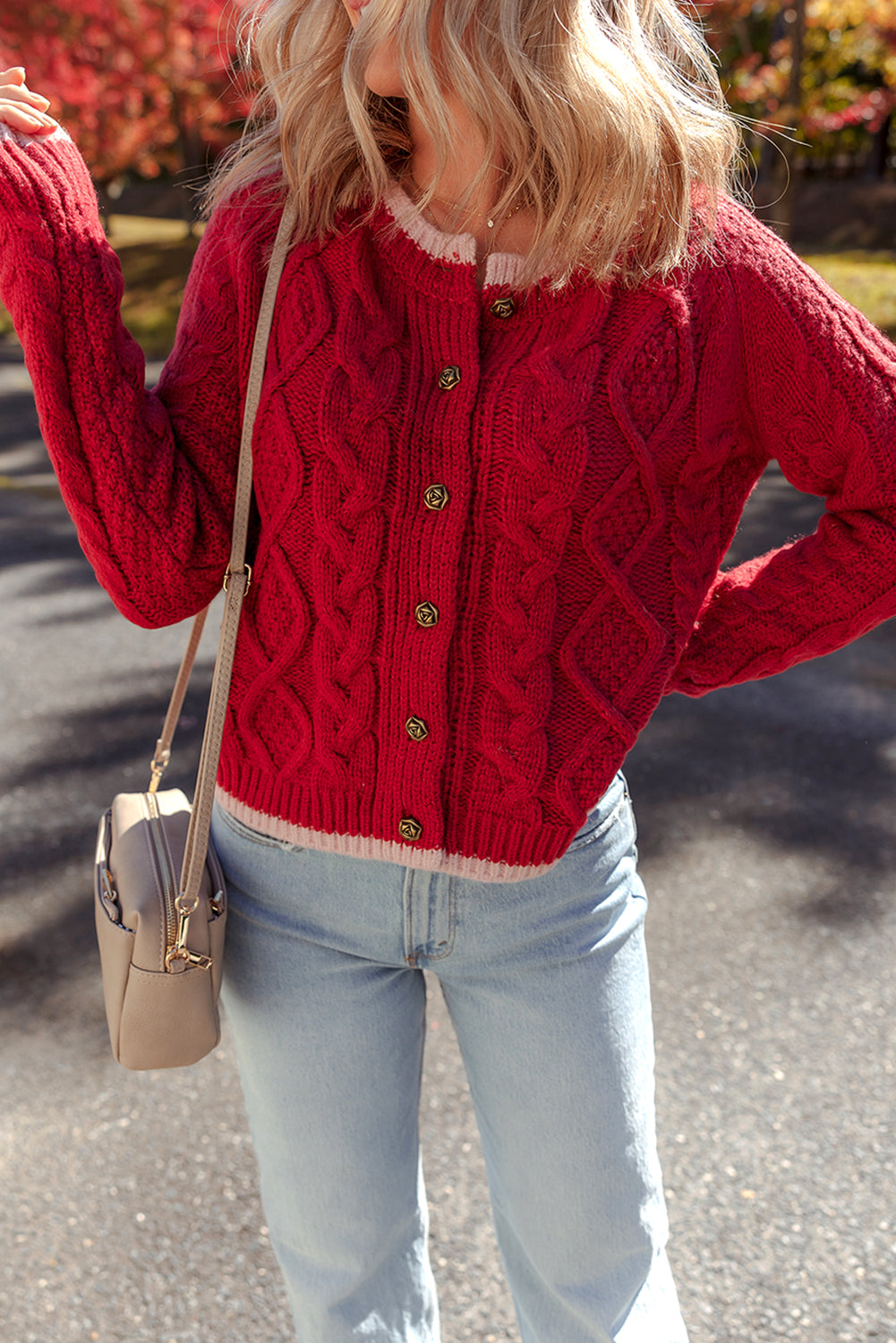 KaleaBoutique Comfortable Color Contrast Edge Cable Knit Buttoned Cardigan - KaleaBoutique.com