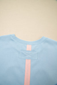 KaleaBoutique Stylish Big Flower Patch Drop Shoulder Striped Long Sleeve Top - KaleaBoutique.com