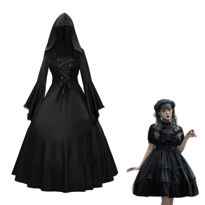 Halloween Medieval Retro Gothic Plus Size Trumpet Sleeve Stage Party Dress - KaleaBoutique.com